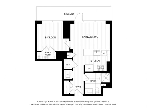 a floor plan of a unit with a bedroom and a living room